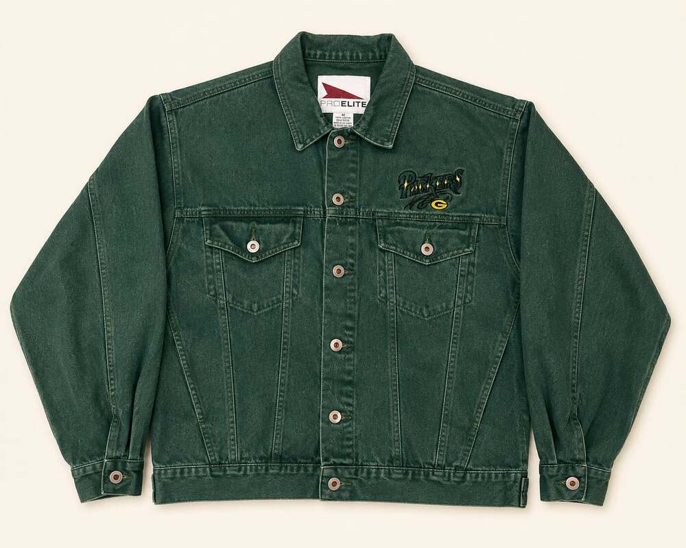 Vtg Green Bay Packers Pro Elite Denim Jacket Embroidered NFL M